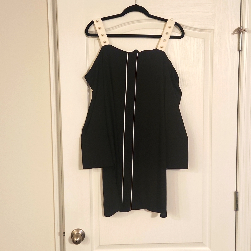 Black Off-the-Shoulder Dress w/Pearl Straps